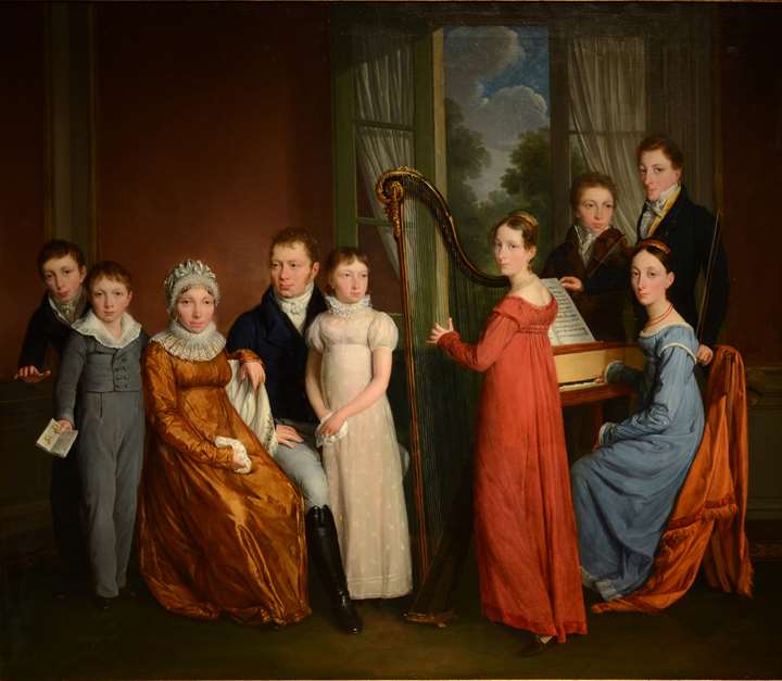 Portrait group of a Family making music together, possibly the De Bie Family of Brussels, 1817
